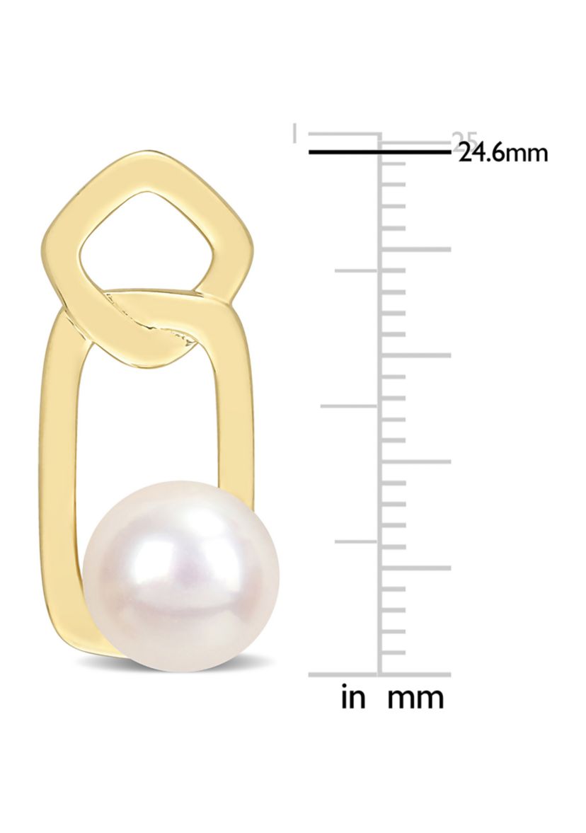 8.5-9mm Cultured Freshwater Pearl Geometric Earrings in Yellow Plated Sterling Silver
