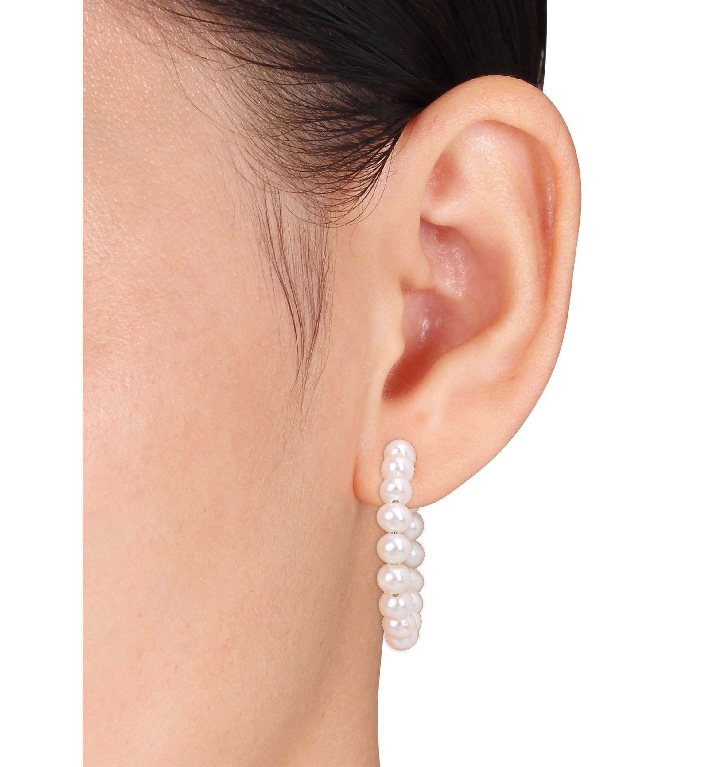 5-5.5mm Freshwater Cultured Pearl Hoop Earrings in Sterling Silver