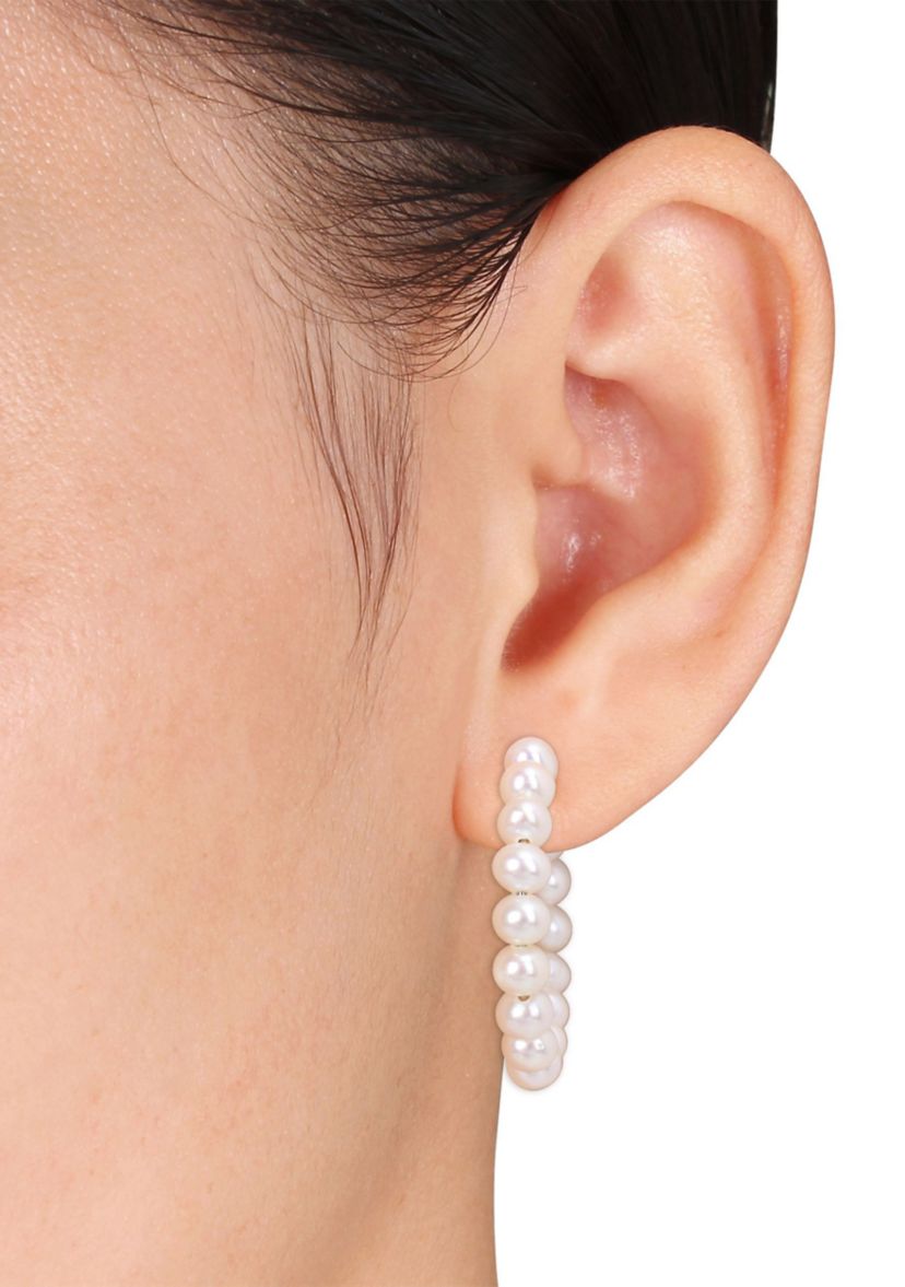 5-5.5mm Freshwater Cultured Pearl Hoop Earrings in Sterling Silver