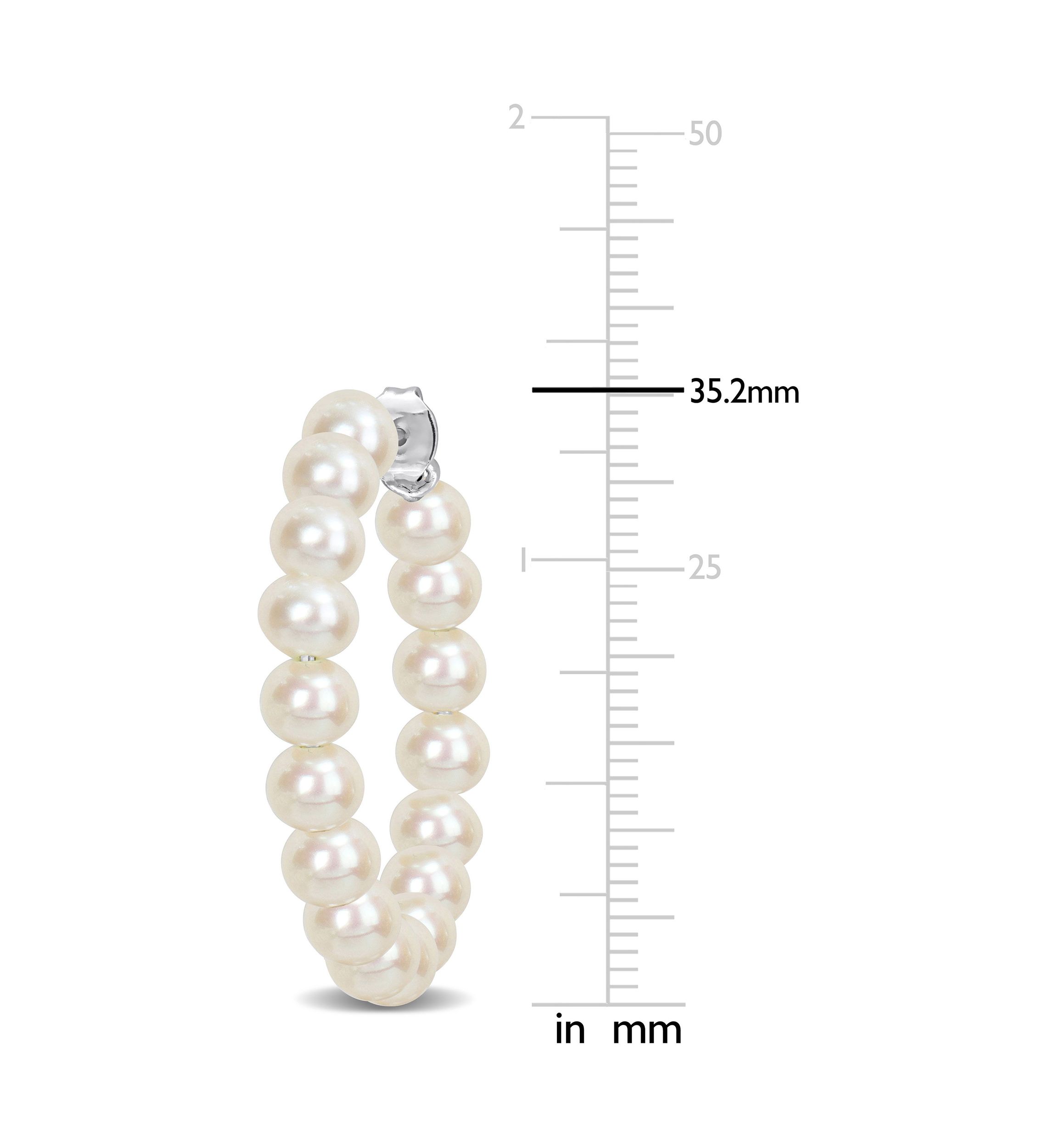 5-5.5mm Freshwater Cultured Pearl Hoop Earrings in Sterling Silver