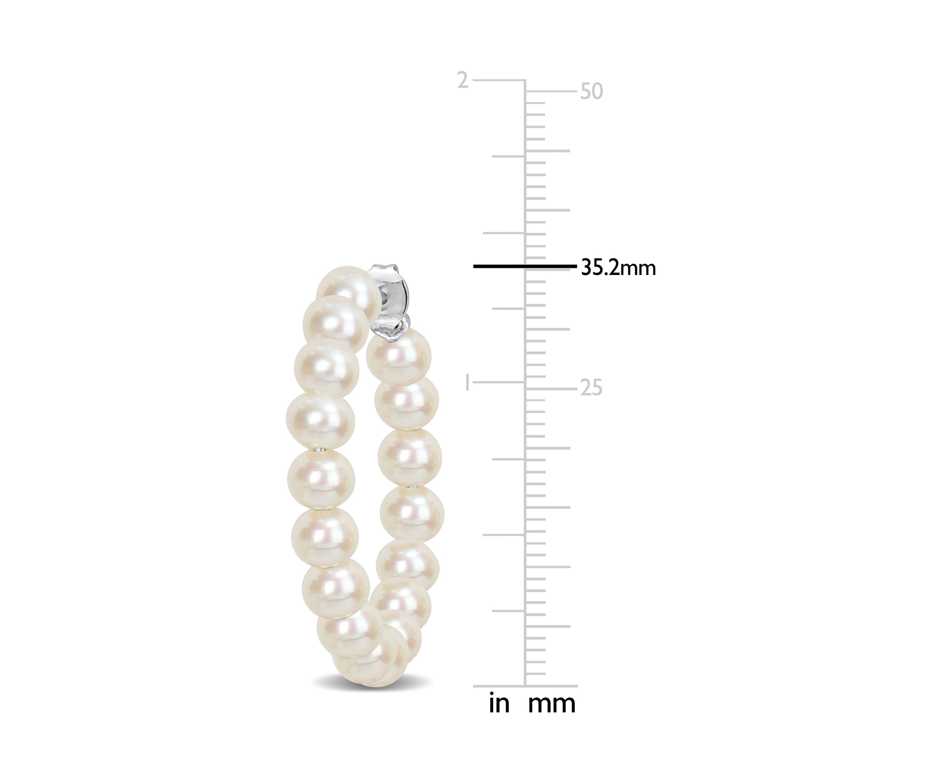 5-5.5mm Freshwater Cultured Pearl Hoop Earrings in Sterling Silver