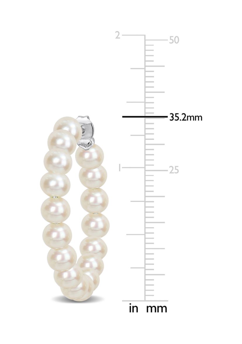 5-5.5mm Freshwater Cultured Pearl Hoop Earrings in Sterling Silver