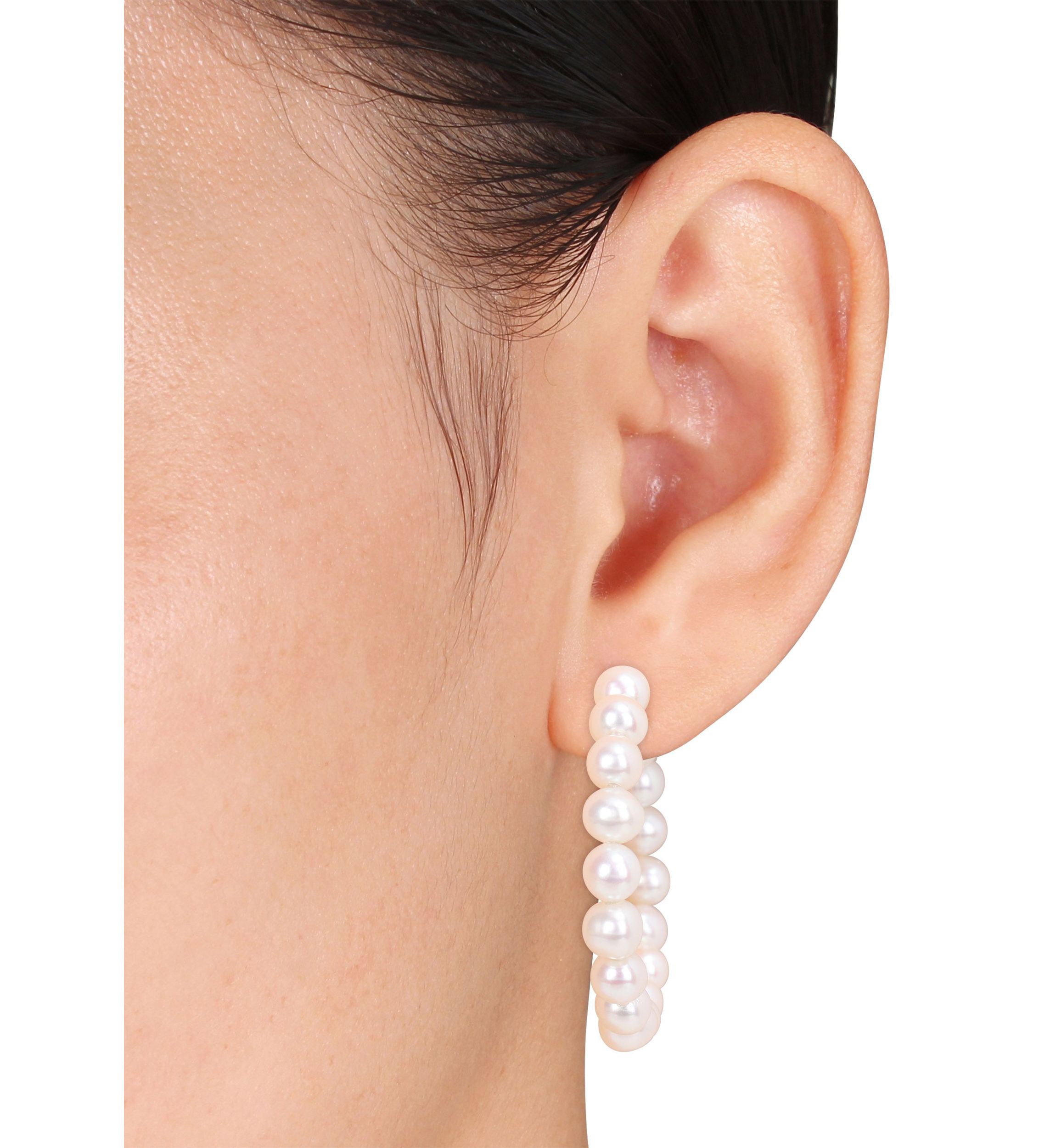 6-6.5mm Freshwater Cultured Pearl Hoop Earrings in Sterling Silver
