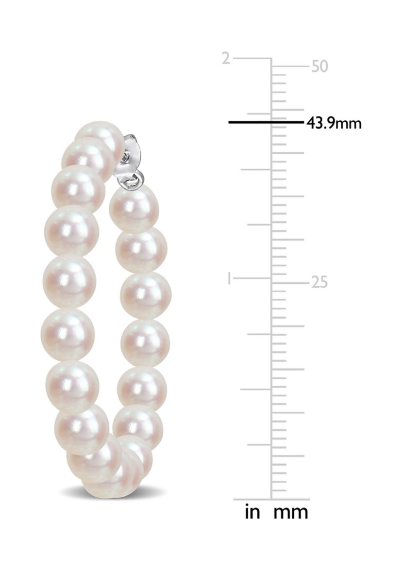 6-6.5mm Freshwater Cultured Pearl Hoop Earrings in Sterling Silver