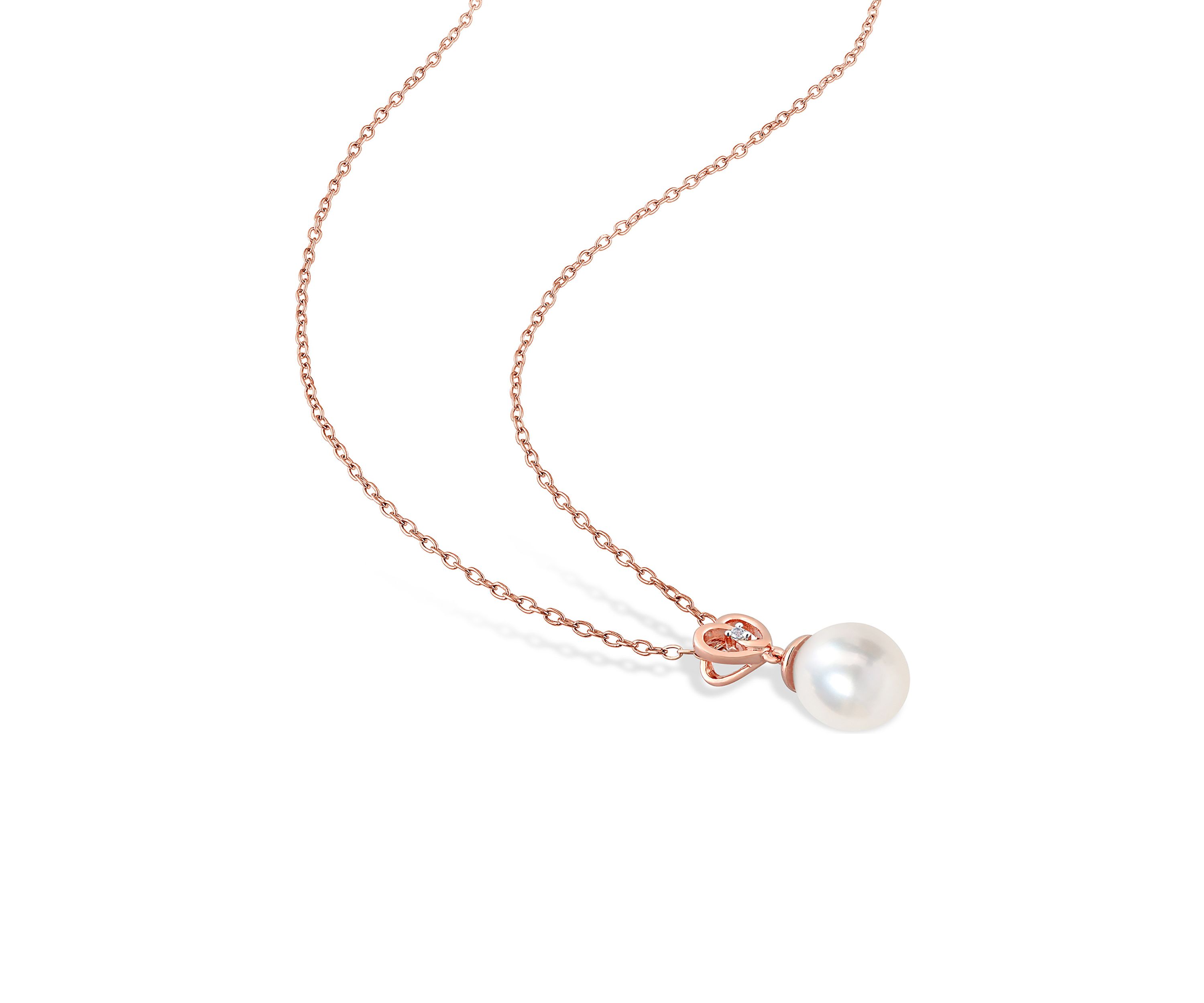 8-9mm South Sea Cultured Freshwater Pearl and White Topaz 2-PC Heart Earrings and Pendant w/Chain Set in Rose Plated Sterling Silver