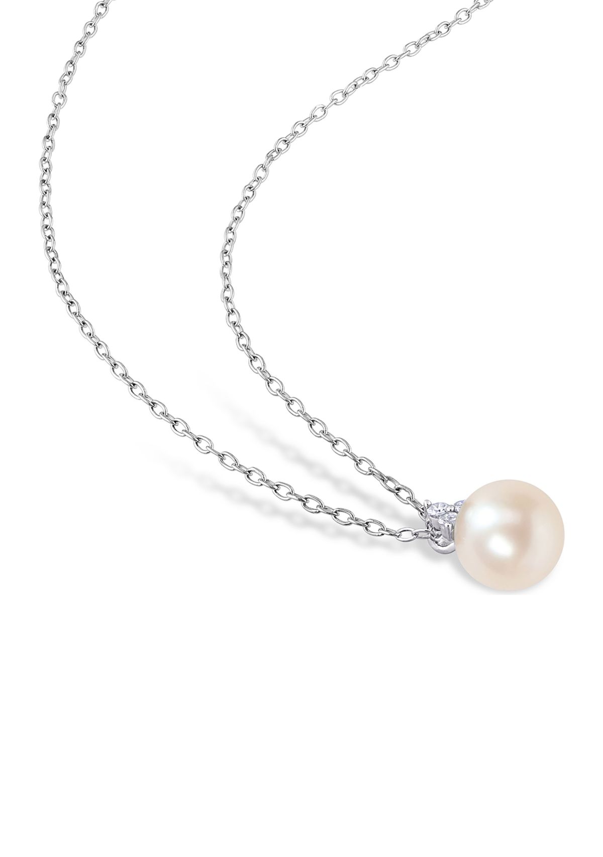 8-8.5mm Cultured Freshwater Pearl and 1/5 CT TDW Diamond 2-PC Stud Earrings and Pendant w/Chain Set in Sterling Silver