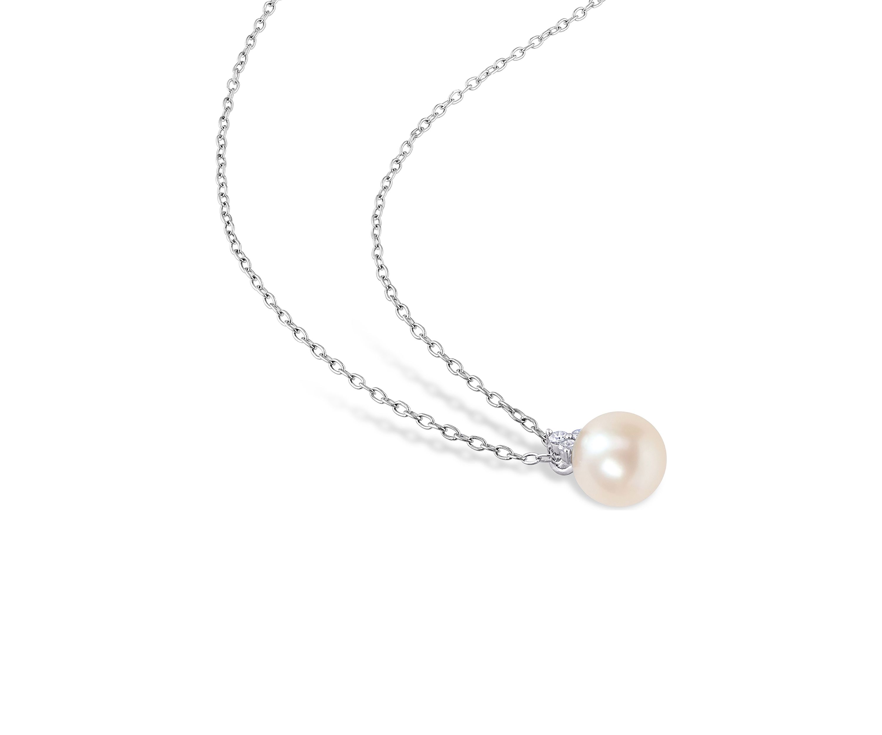 8-8.5mm Cultured Freshwater Pearl and 1/5 CT TDW Diamond 2-PC Stud Earrings and Pendant w/Chain Set in Sterling Silver