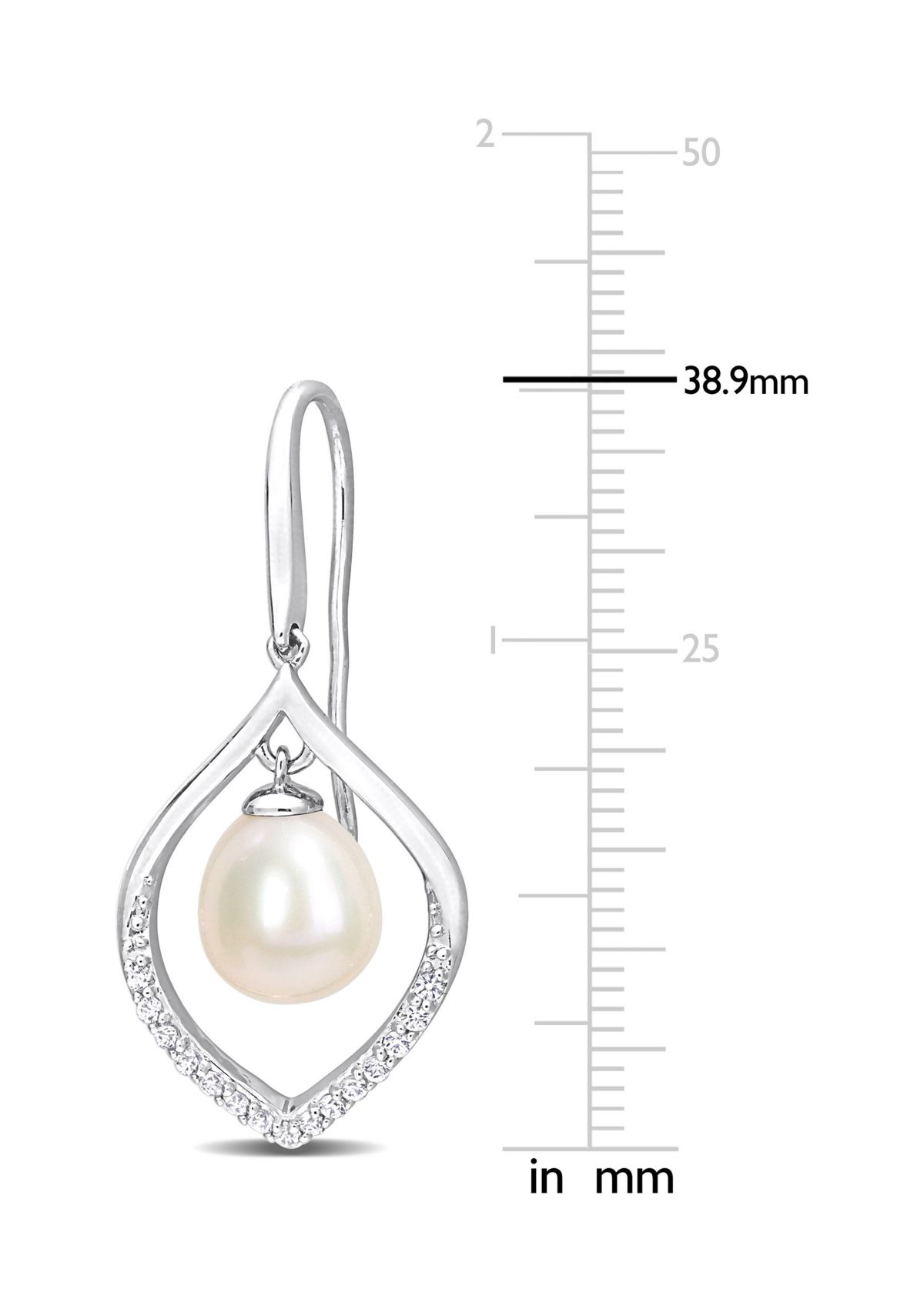 8-8.5mm Freshwater Cultured Pearl and 1/3 CT TGW White Sapphire Open Hook Earrings in Sterling Silver