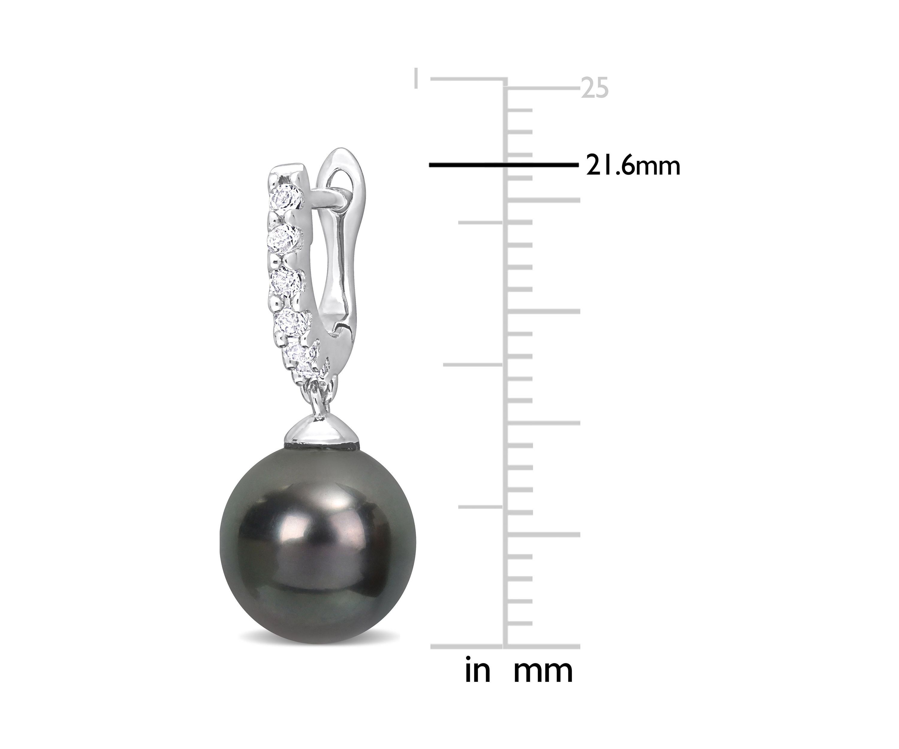 8.5-9mm Black Tahitian Pearl and 3/8 CT TGW White Topaz Drop Cuff Earrings in Sterling Silver