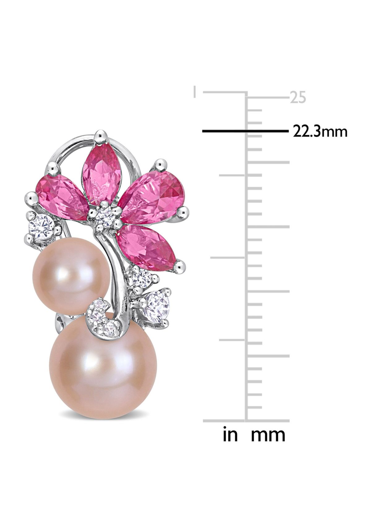 Lab Created Pink Cultured Freshwater Pearl & 4 1/4 CT TGW Created Pink and White Sapphire Earrings in Sterling Silver