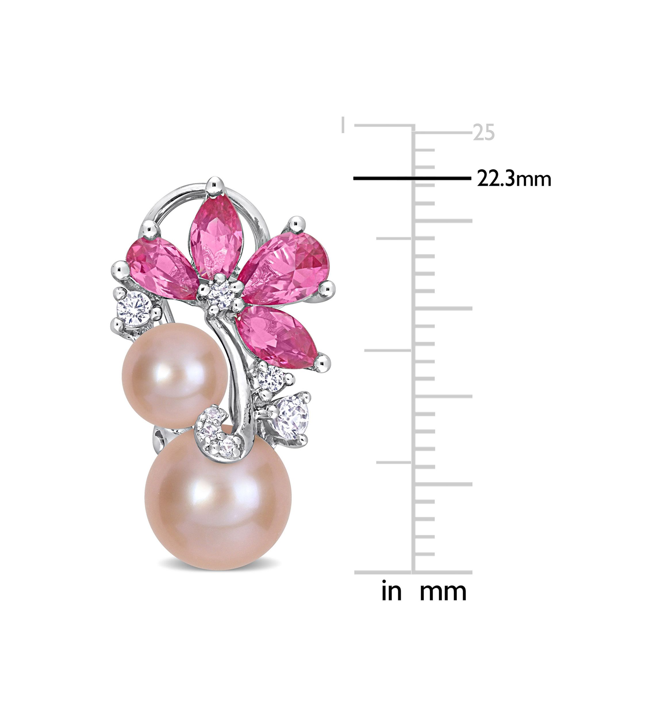 Lab Created Pink Cultured Freshwater Pearl & 4 1/4 CT TGW Created Pink and White Sapphire Earrings in Sterling Silver