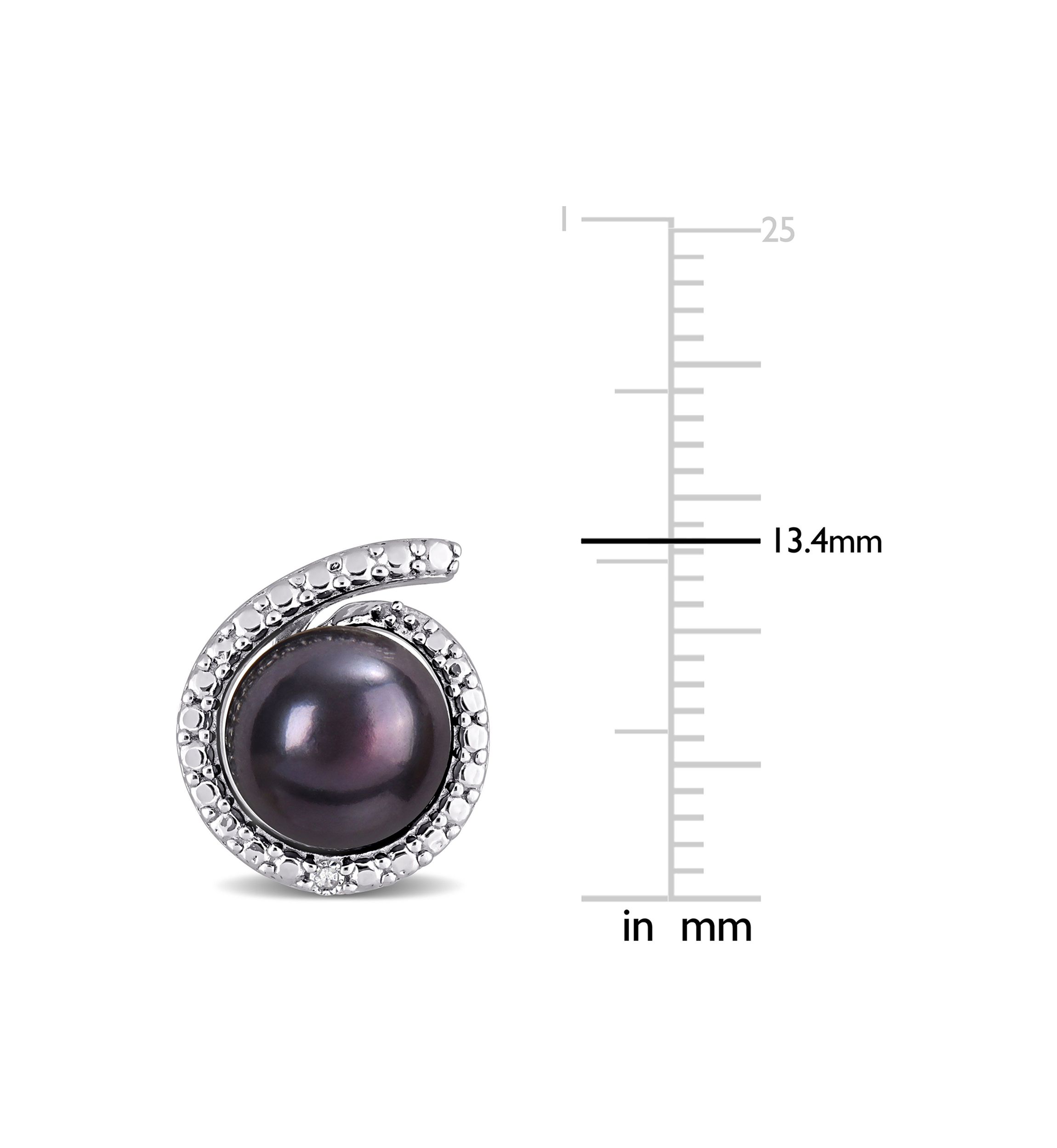 8-8.5mm Black Freshwater Cultured Pearl and Diamond Accent Swirl Stud Earrings in Sterling Silver