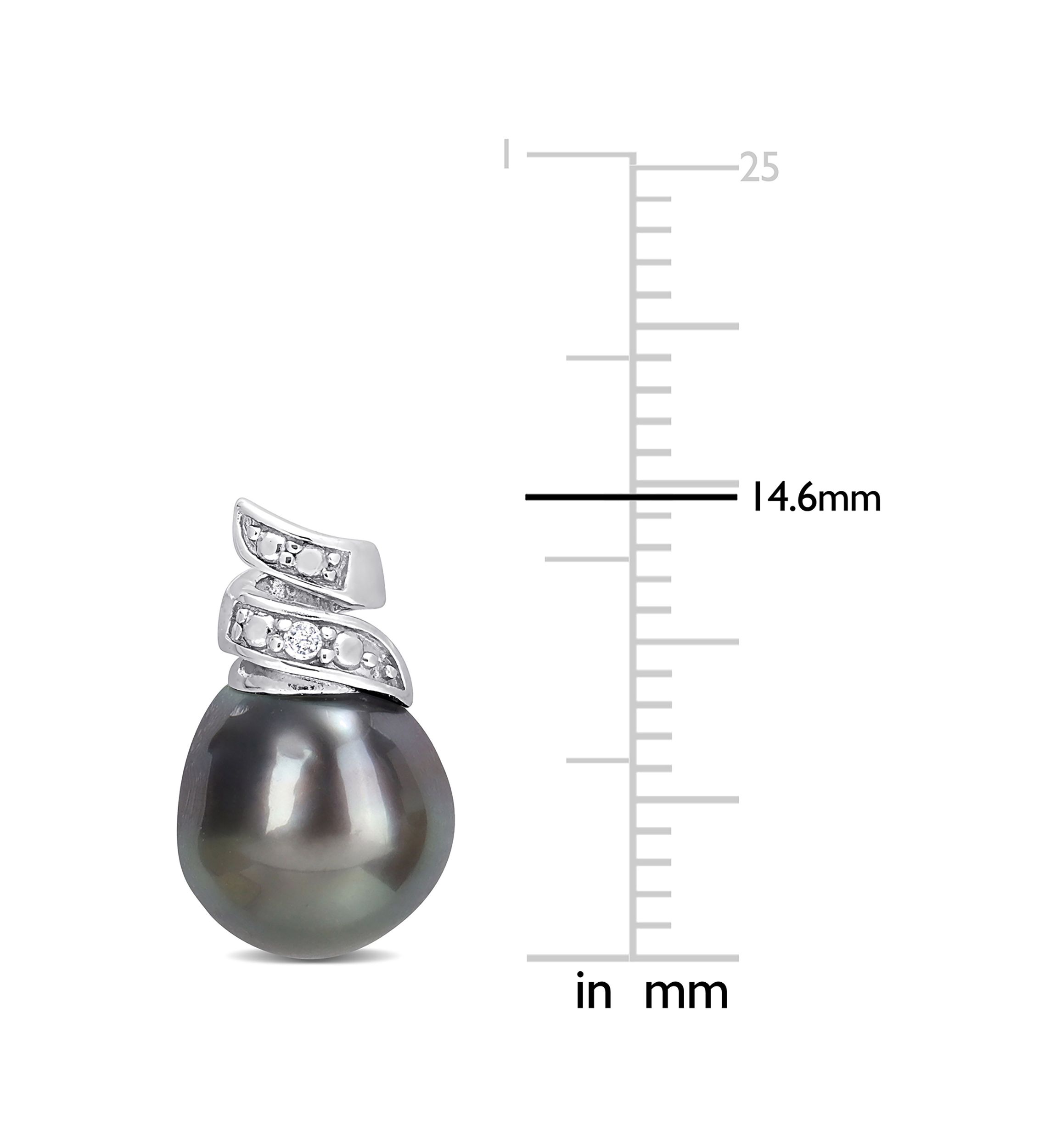 8-9mm Black Tahitian Cultured Pearl and Diamond Accent Swirl Stud Earrings in Sterling Silver