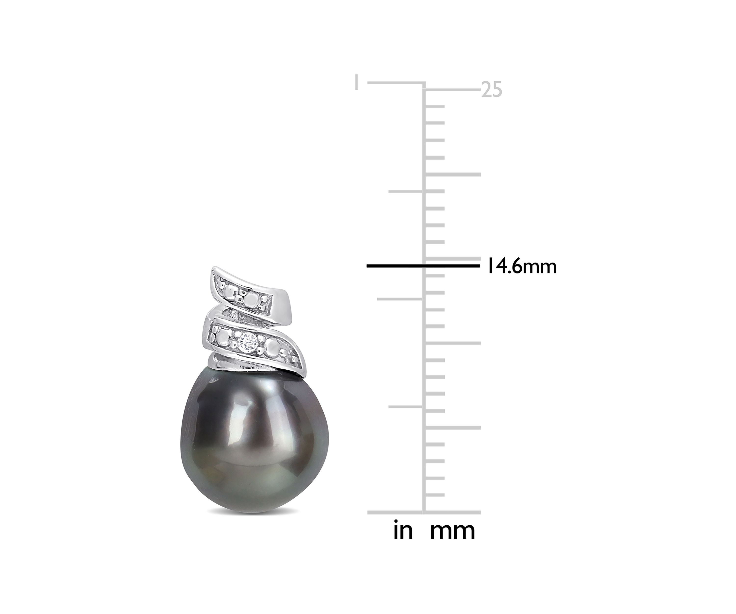 8-9mm Black Tahitian Cultured Pearl and Diamond Accent Swirl Stud Earrings in Sterling Silver