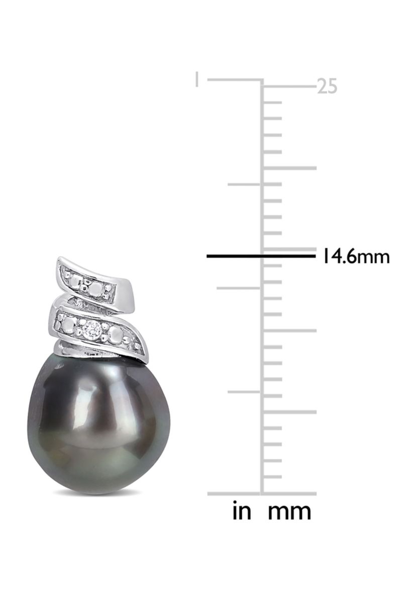 8-9mm Black Tahitian Cultured Pearl and Diamond Accent Swirl Stud Earrings in Sterling Silver