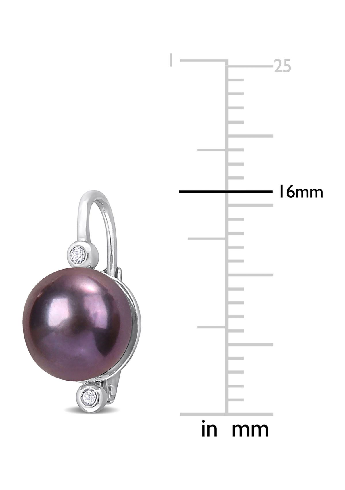 8-8.5mm Black Freshwater Cultured Pearl and Diamond Accent Leverback Earrings in Sterling Silver