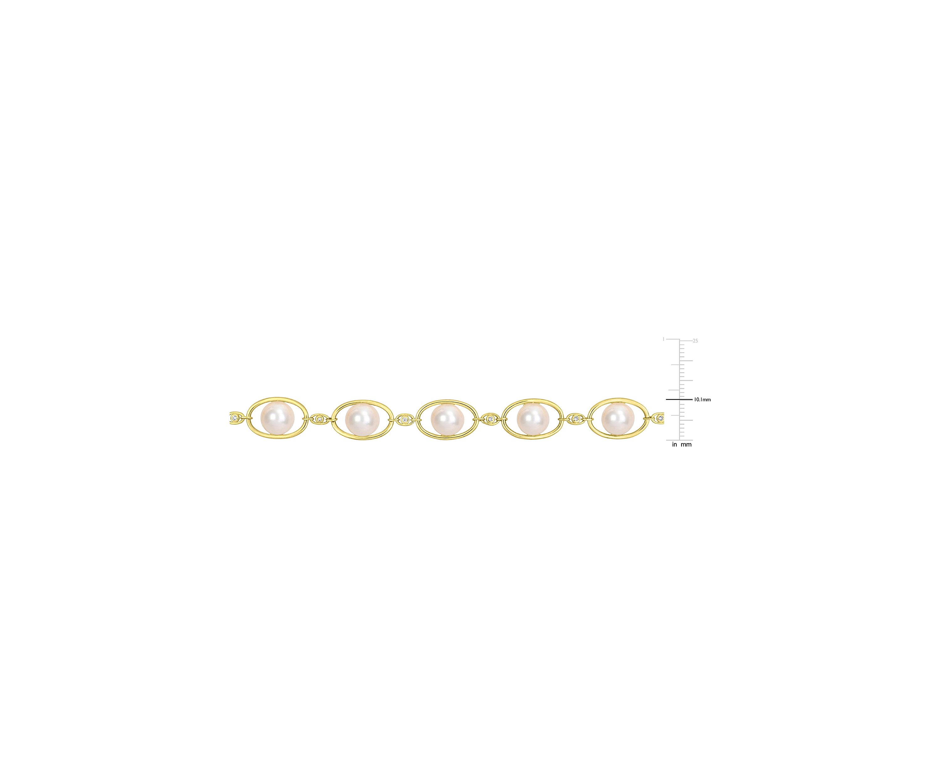 8-8.5mm Freshwater Cultured Pearl and 1/3 CT TGW Cubic Zirconia Oval Link Necklace in 18k Yellow Plated Sterling Silver, 22 in
