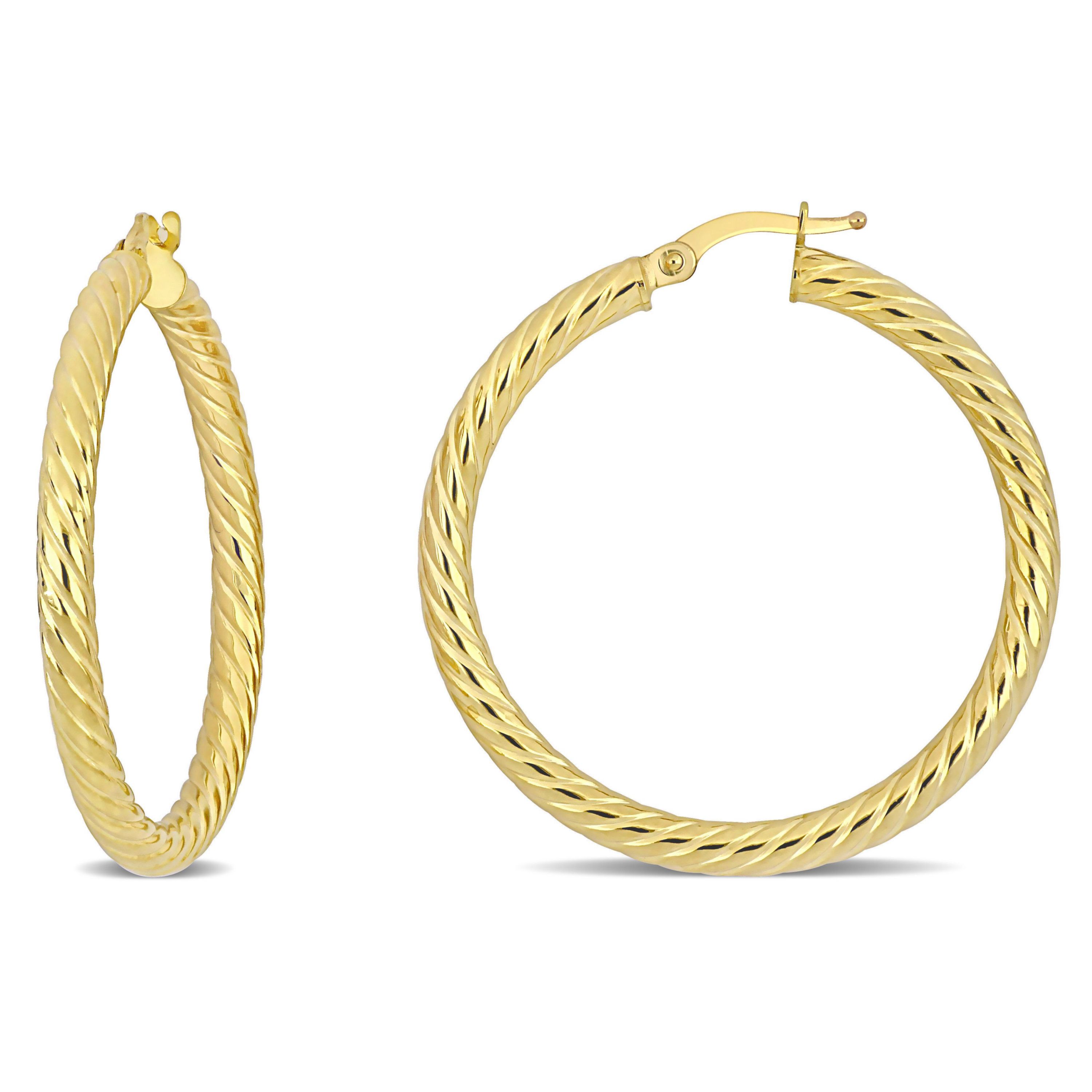 36mm Textured Twist Hoop Earrings in 14k Yellow Gold
