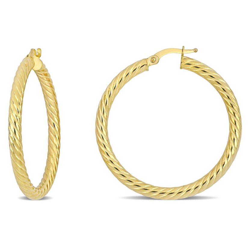 36mm Textured Twist Hoop Earrings in 14k Yellow Gold