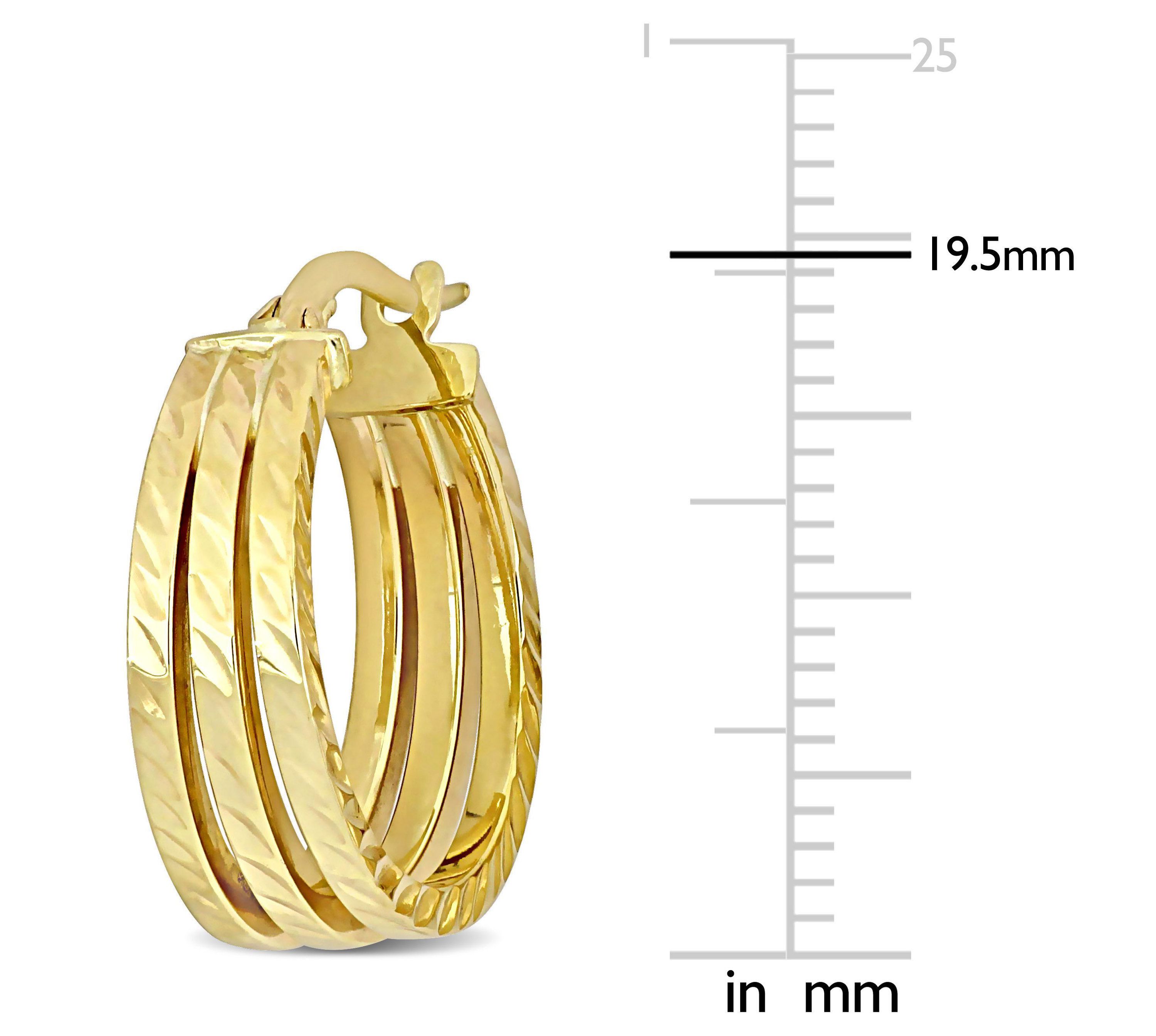 19mm Triple Row Textured Hoop Earrings in 14k Yellow Gold