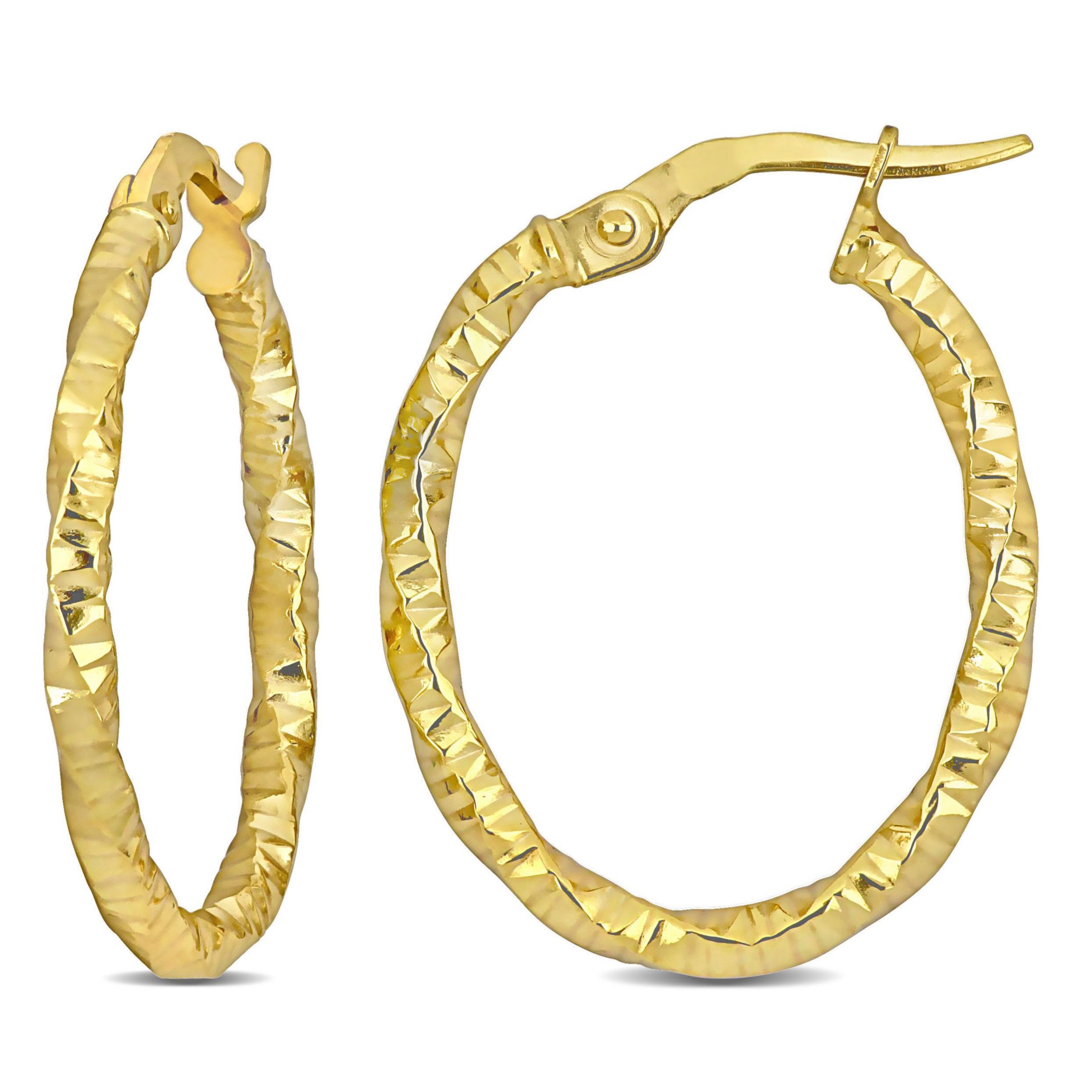24mm Oval Textured Hoop Earrings in 14k Yellow Gold