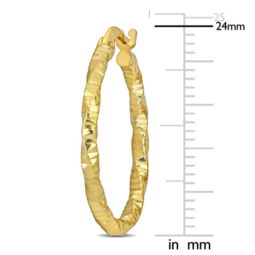 24mm Oval Textured Hoop Earrings in 14k Yellow Gold