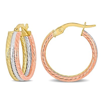 Belk & Co 19mm Triple-Row Twisted Hoop Earrings in 10k 3-Tone Gold