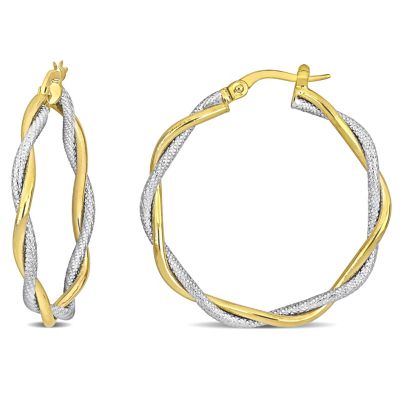 Belk & Co 33mm Twisted Hoop Earrings in 10k 2-Tone Gold, Yellow