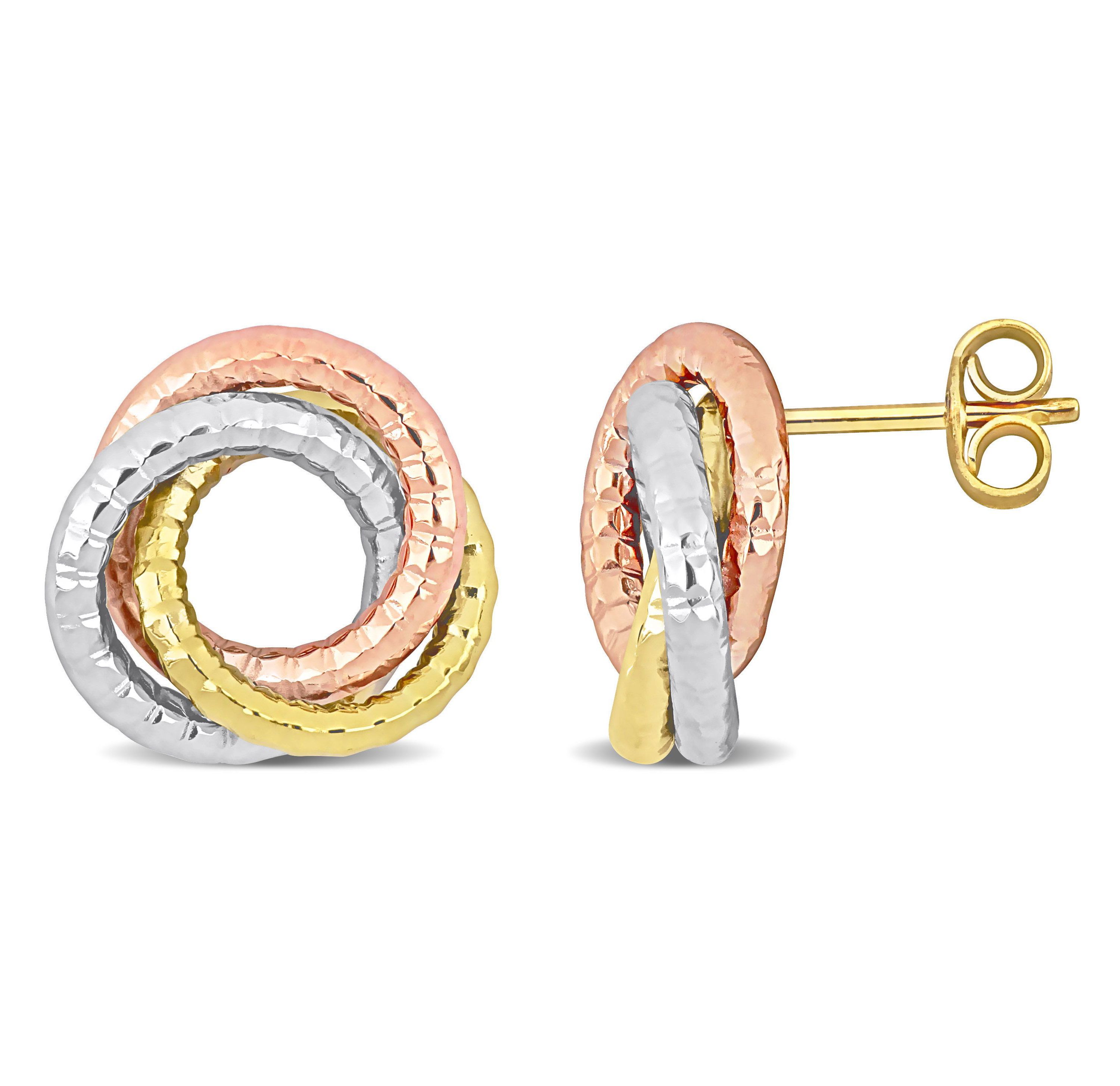 Open Love Knot Stud Earrings in 10K 3-Tone Gold