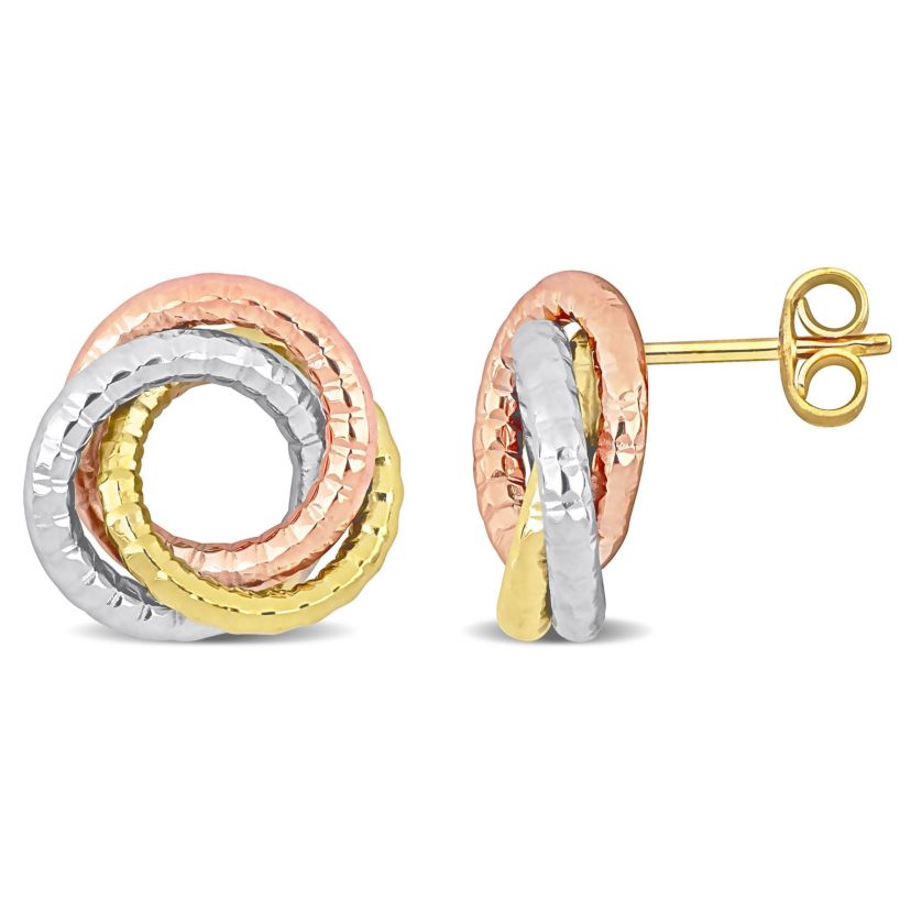 Open Love Knot Stud Earrings in 10K 3-Tone Gold