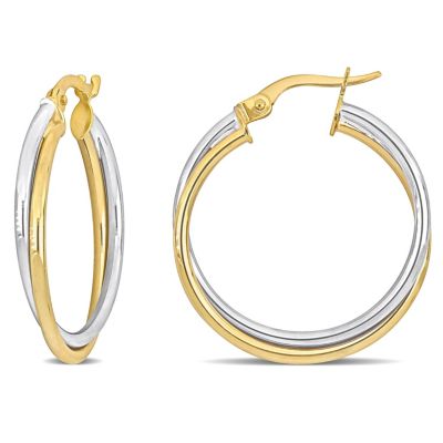Belk & Co 26mm Crossover Hoop Earrings in 10K 2-Tone Gold, Yellow