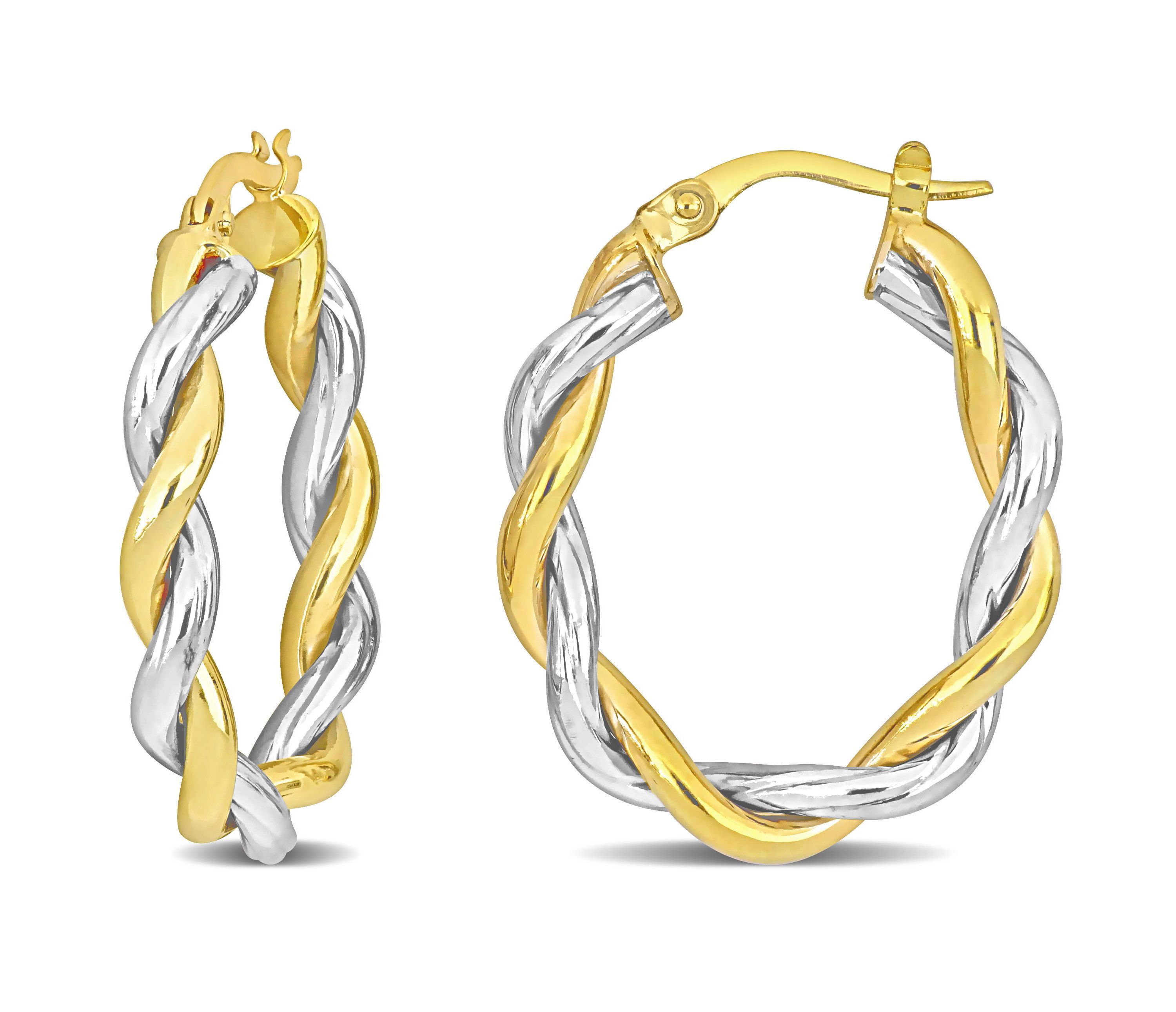 27mm Twisted Oval Hoop Earrings in 10k 2-Tone Gold