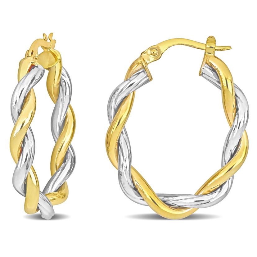 27mm Twisted Oval Hoop Earrings in 10k 2-Tone Gold