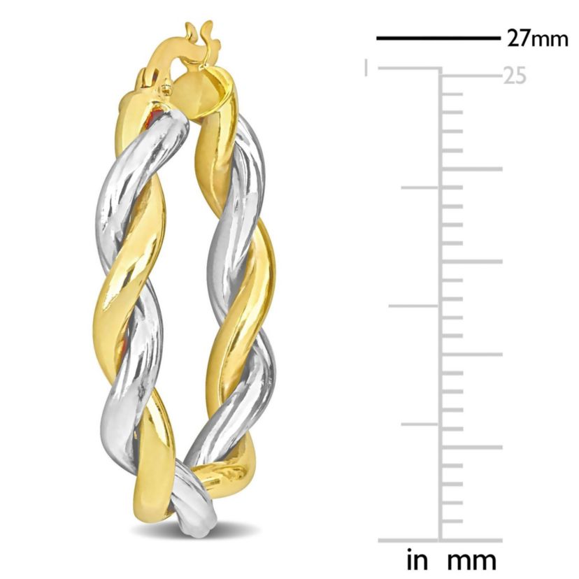 27mm Twisted Oval Hoop Earrings in 10k 2-Tone Gold