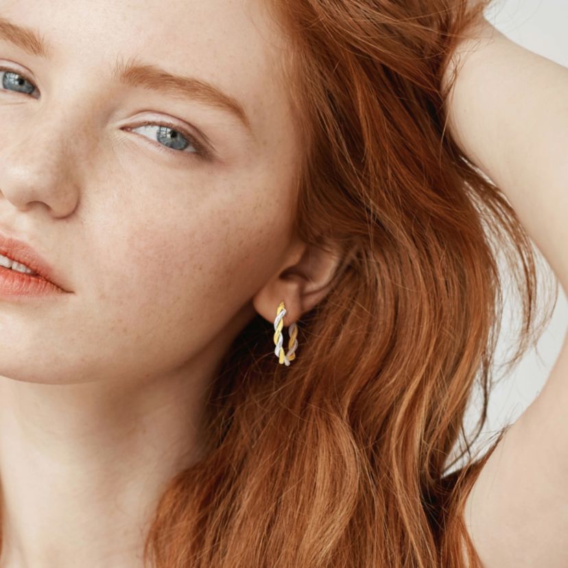 27mm Twisted Oval Hoop Earrings in 10k 2-Tone Gold