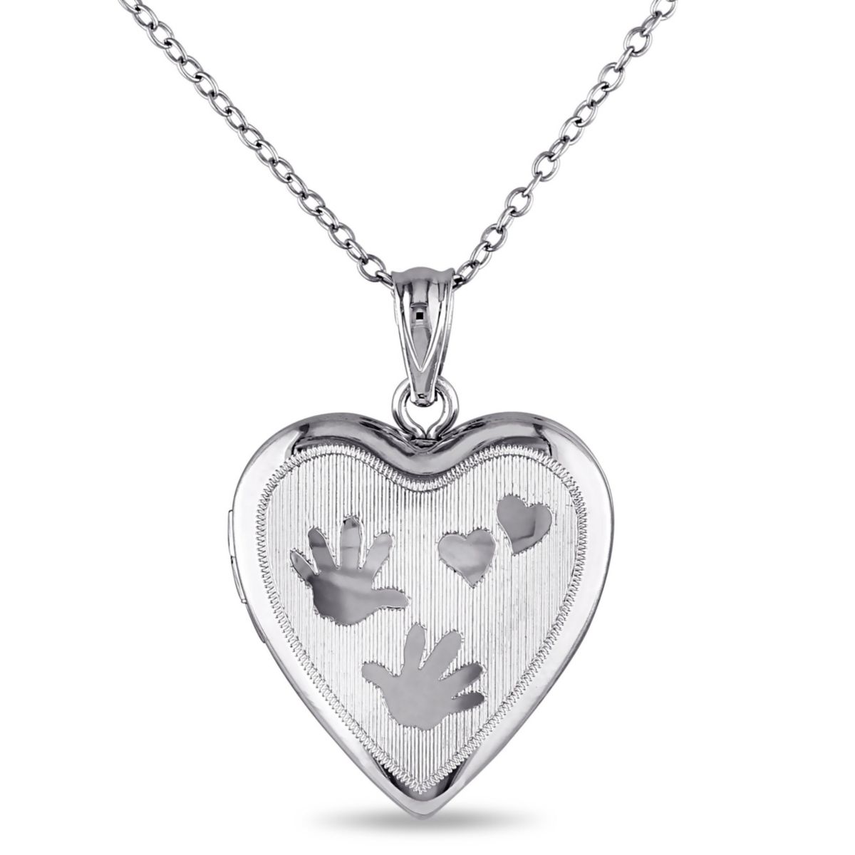 Engraved Heart and Hands Locket Pendant with Chain in Sterling Silver
