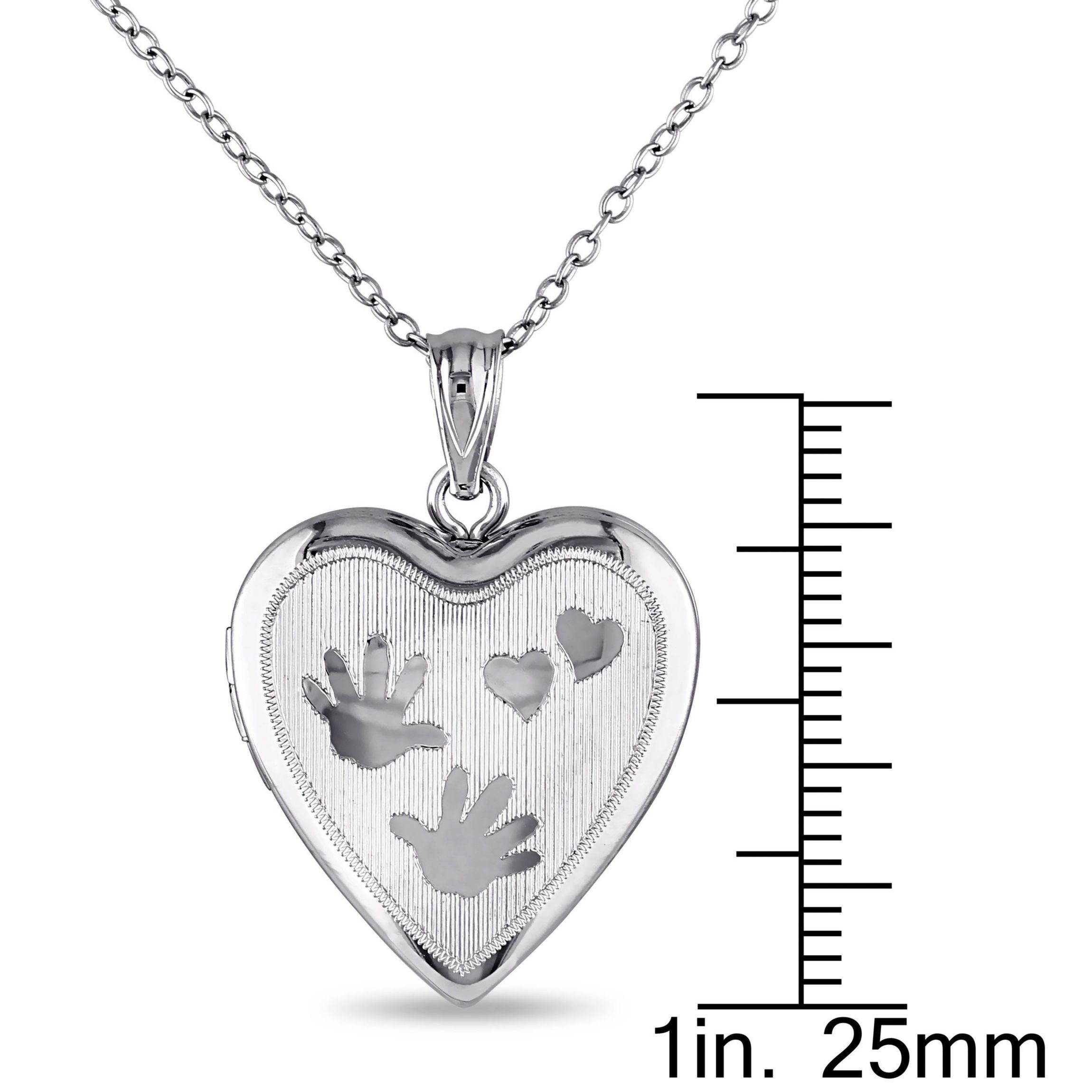 Engraved Heart and Hands Locket Pendant with Chain in Sterling Silver