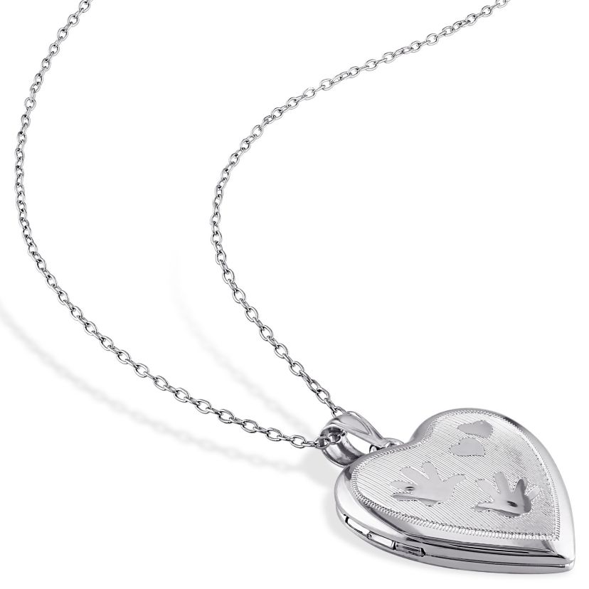 Engraved Heart and Hands Locket Pendant with Chain in Sterling Silver