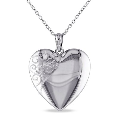 Haylee Jewels Engraved Heart Locket Pendant with Chain in Sterling Silver, White, 18 in