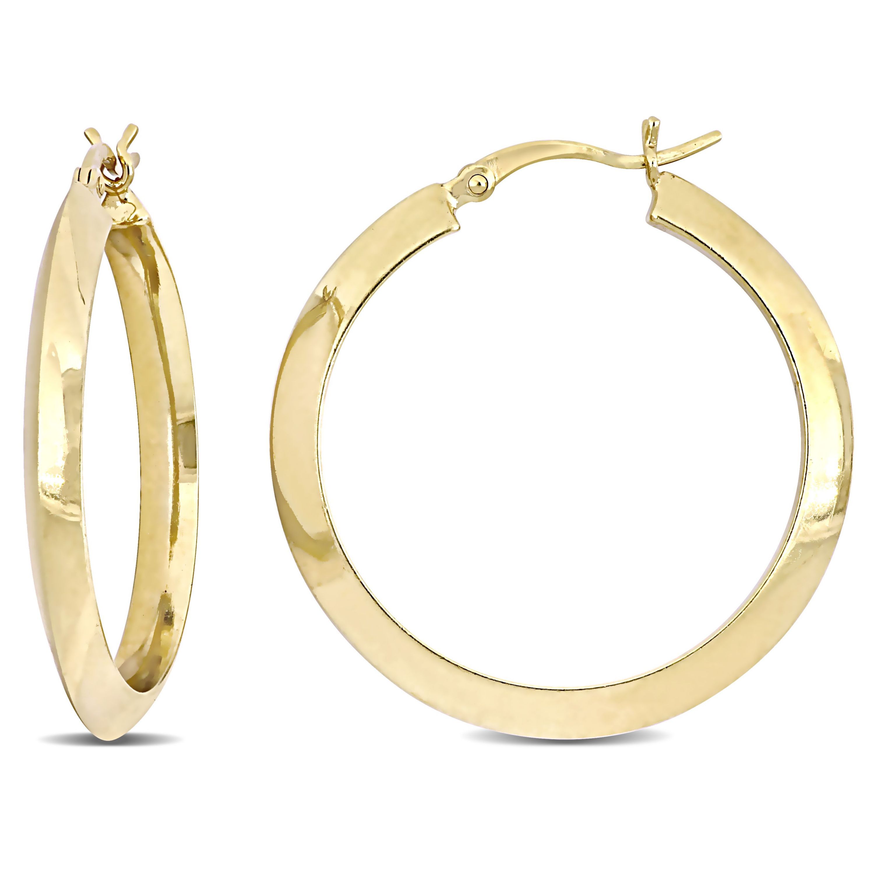 30MM Flat Knife Edge Hoop Earrings in Yellow Plated Sterling Silver