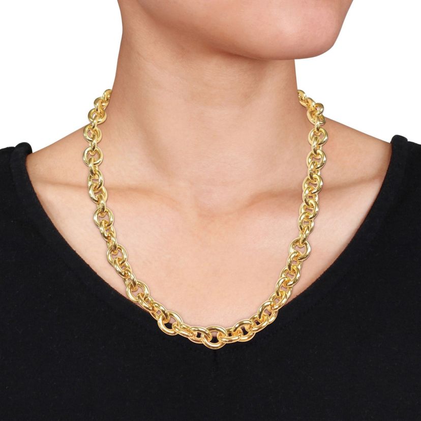 Oval Link Necklace in Yellow Plated Sterling Silver, 24"