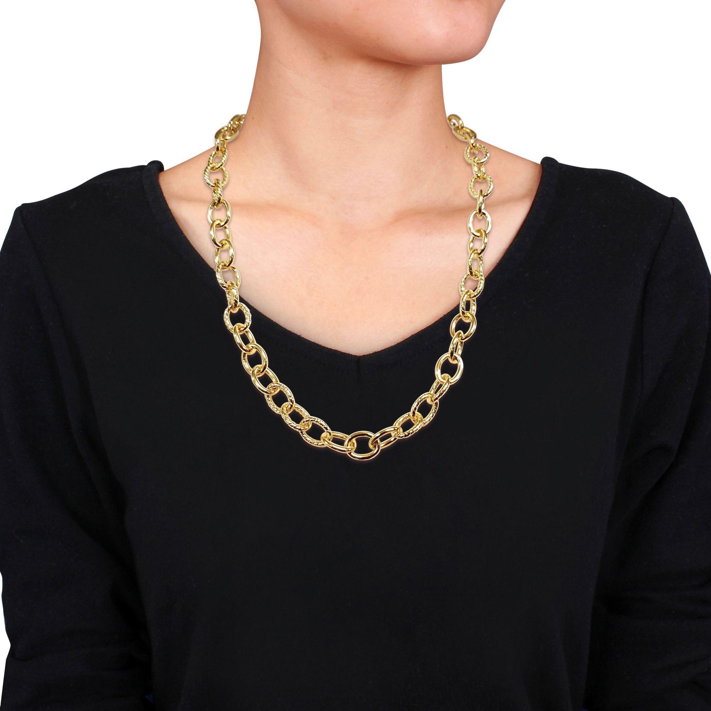 Oval Link Necklace in Yellow Plated Sterling Silver, 24"