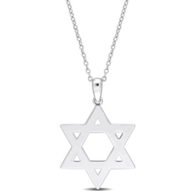 Haylee Jewels Star of David Pendant with Chain in Sterling Silver, White