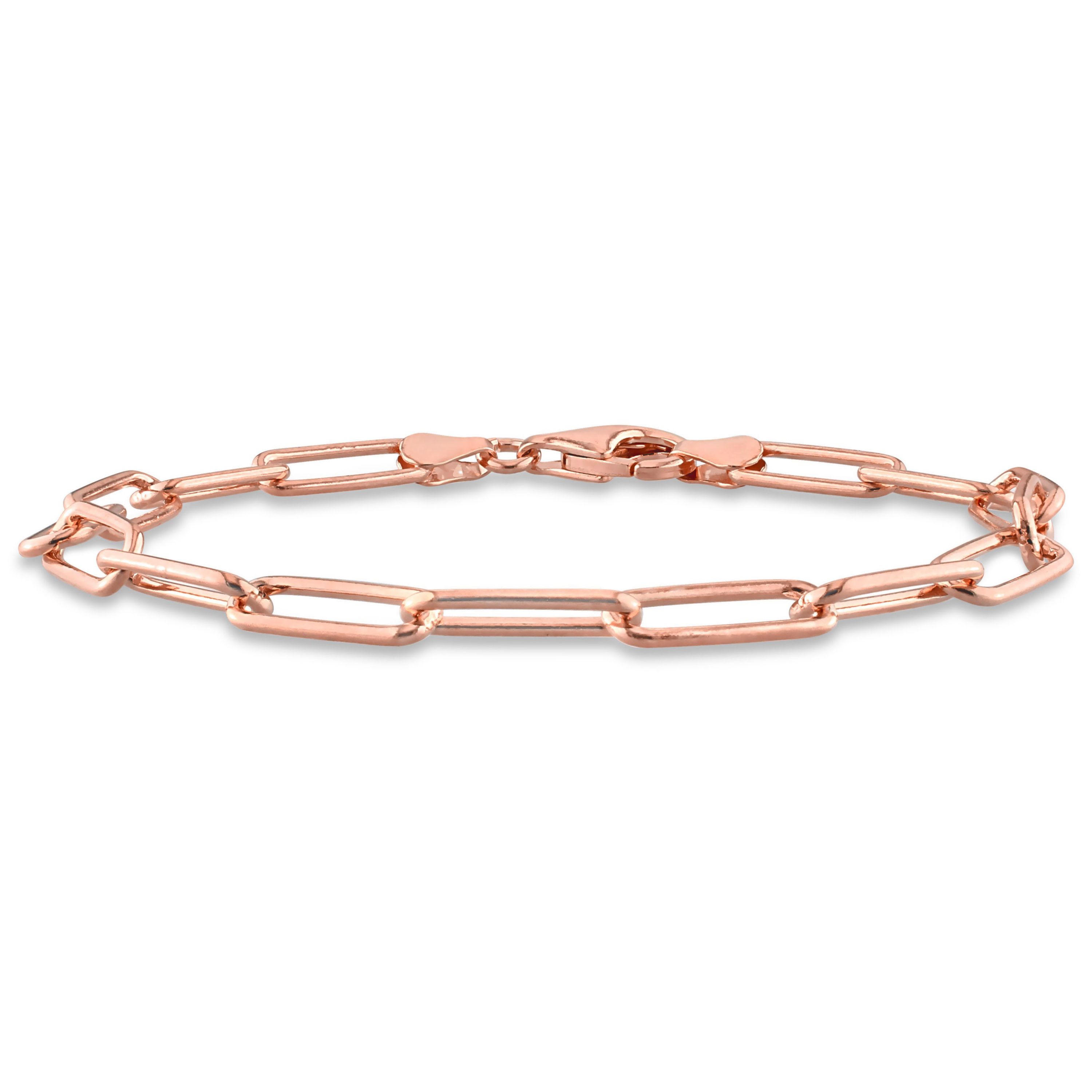 5MM Polished Paperclip Chain Bracelet in 18k Rose Gold Plated Sterling Silver, 7.5"