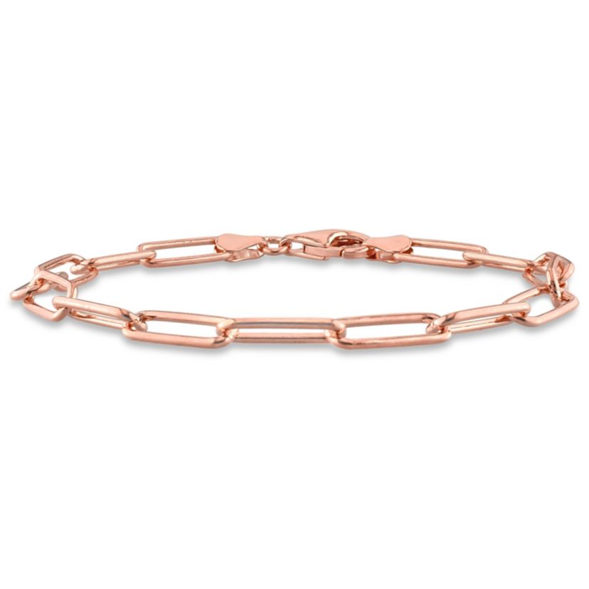 5MM Polished Paperclip Chain Bracelet in 18k Rose Gold Plated Sterling Silver, 7.5"