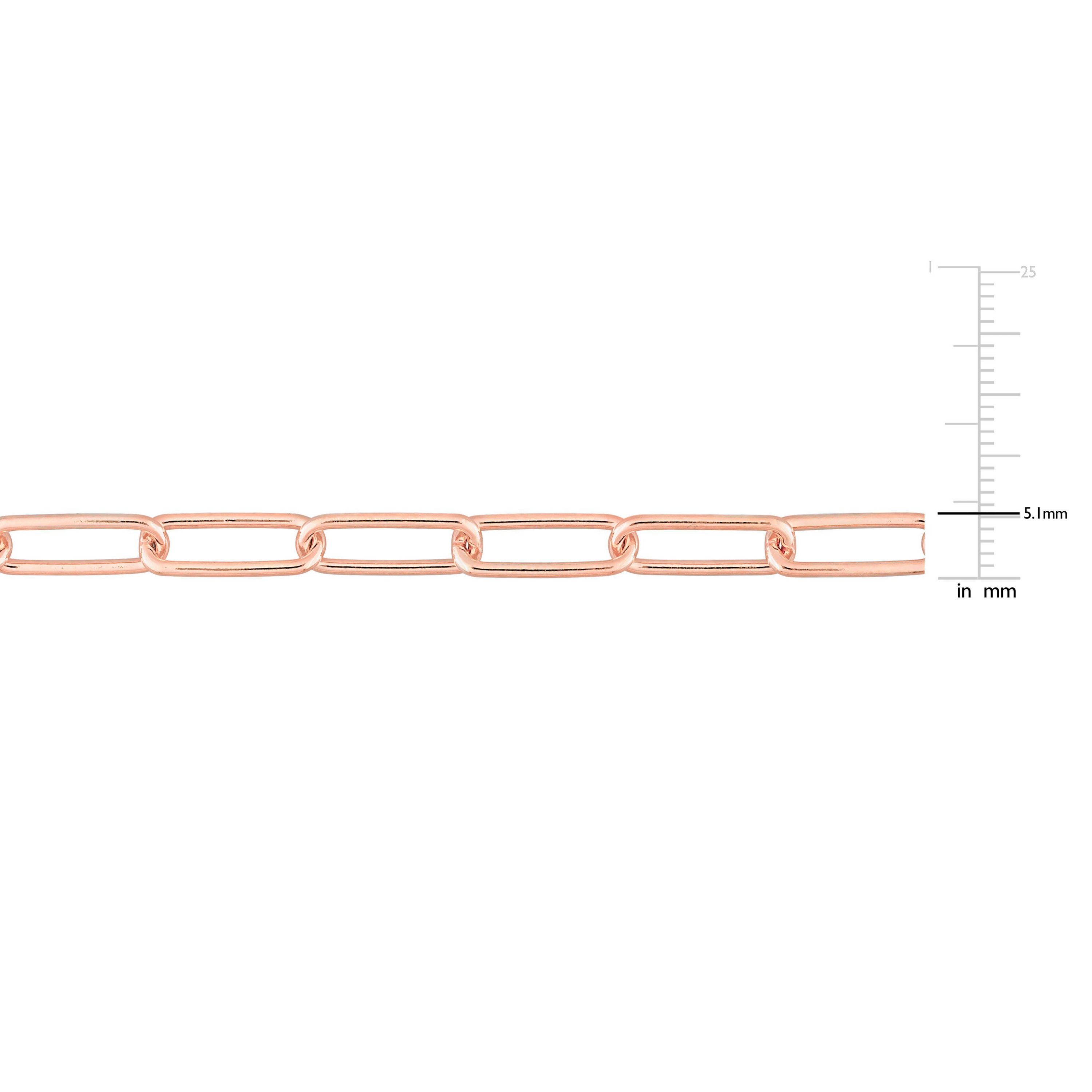 5MM Polished Paperclip Chain Bracelet in 18k Rose Gold Plated Sterling Silver, 7.5"