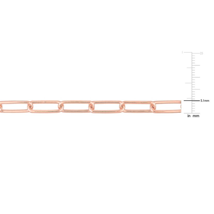 5MM Polished Paperclip Chain Bracelet in 18k Rose Gold Plated Sterling Silver, 7.5"