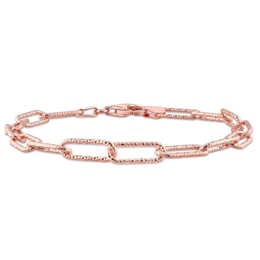 5MM Fancy Paperclip Chain Bracelet in 18k Rose Gold Plated Sterling Silver, 7.5"