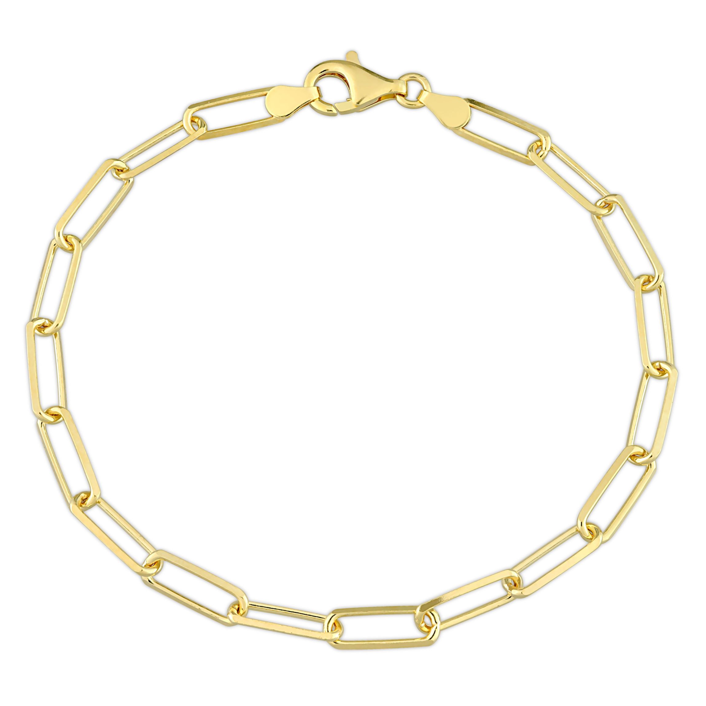 5MM Diamond Cut Paperclip Chain Bracelet in 18k Yellow Gold Plated Sterling Silver, 9"