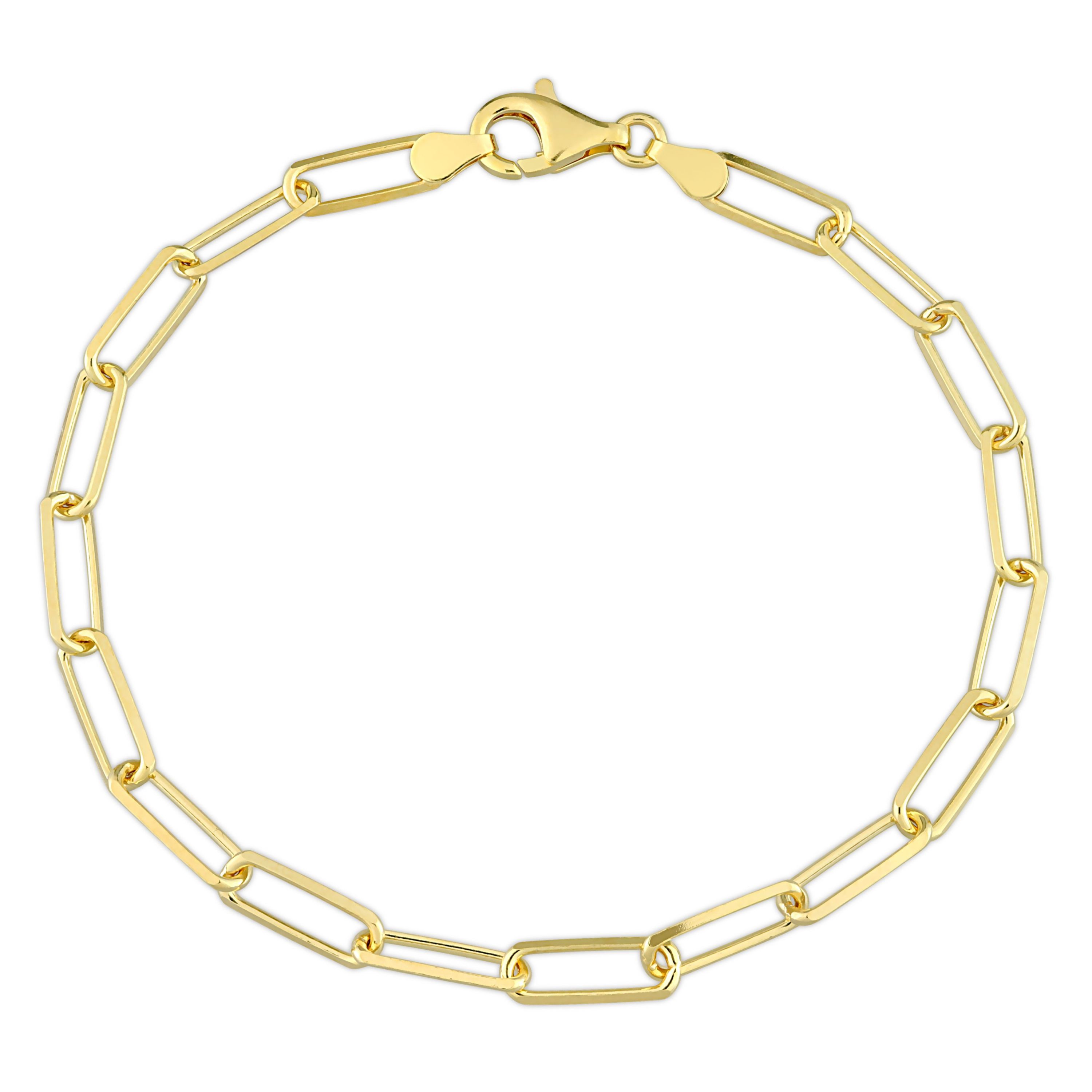 5MM Diamond Cut Paperclip Chain Bracelet in 18k Yellow Gold Plated Sterling Silver, 9"